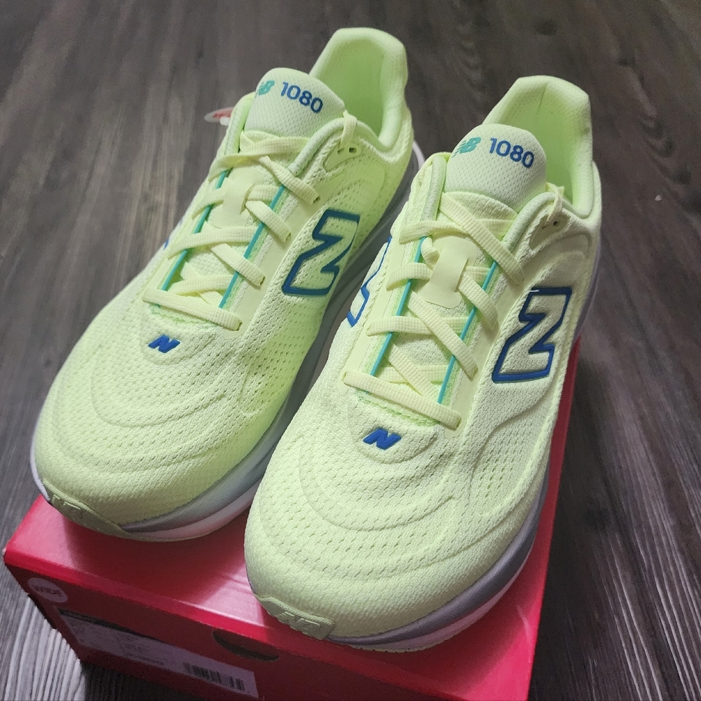 New Balance Neon Lime with Blue Logo Athletic Running Shoes - Picture 7 of 13